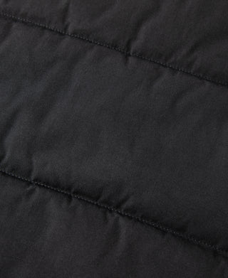 Black quilted vest showing stitched baffle panels and textured outer fabric