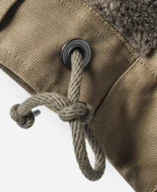 Khaki jacket hem drawstring with dark gray grommet