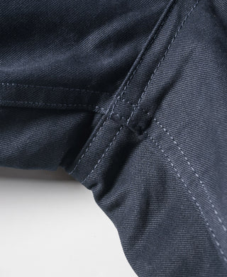 Navy officer trousers inner fly and stitched seam close-up