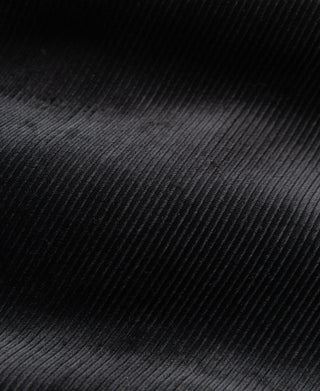 Black corduroy fabric panel with fine vertical rib texture