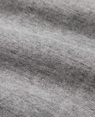 Close-up of heather gray knit sweater fabric texture and ribbed cuff