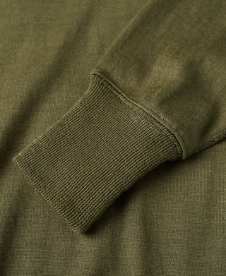 Olive wool knit shirt ribbed cuff sleeve detail