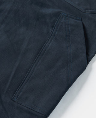 Navy deck pants with slash pocket and contrast-stitched side seam