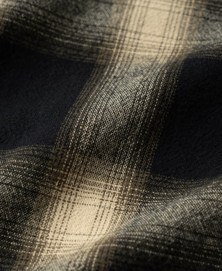 Brushed cotton ombre plaid fabric detail with cream grid and dark squares