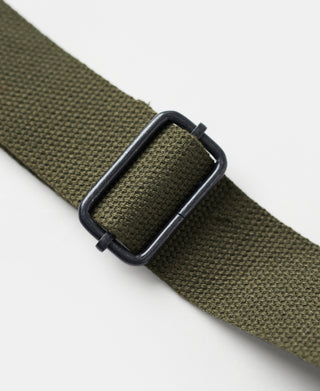 Olive nylon helmet bag strap with black buckle detail