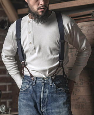 White henley shirt with three-button neckline placket on a man