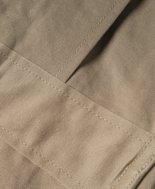 Khaki jacket fabric lining and stitched hem seam detail