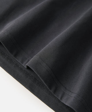 Dark gray cotton short sleeve henley t-shirt close-up of hem stitching