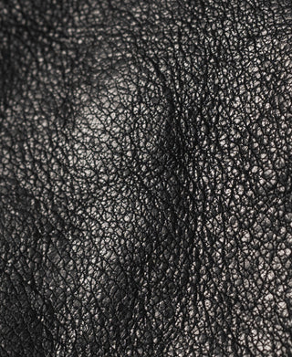 Black leather jacket textured grain close-up