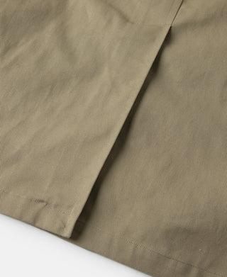 Khaki all-weather trench coat sleeve cuff and hem seam detail