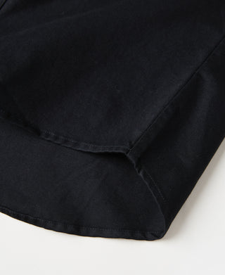Black western shirt hem with clean stitching and slight curved cuff