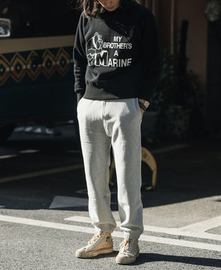 Black raglan sweatshirt with front bulldog graphic and “MY BROTHER'S A MARINE”