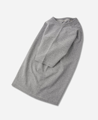 Gray crewneck T-shirt with long-sleeve style? (shown as short sleeves), flat lay