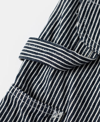 Striped carpenter pants with folded waist band and stitched pocket edge
