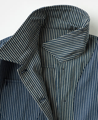 Striped cossack jacket stand collar with contrast-stitched inner edge