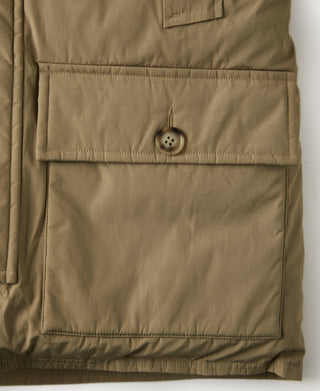 Khaki parka lower pocket with flap and single button