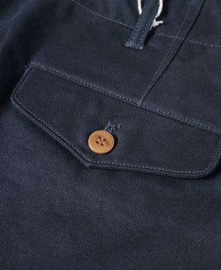 Navy officer trousers front flap pocket with round brass button
