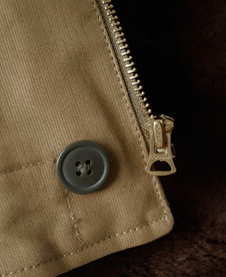 Khaki deck jacket zip and button at front placket