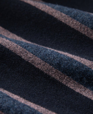 Dark striped jacket lining fabric with blue and tan bands