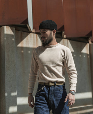 Apricot long-sleeve crew-neck undershirt, side profile