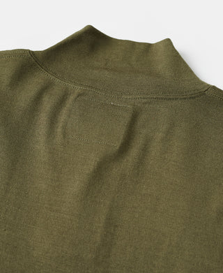 Olive wool knit shirt back neckline and shoulder panel