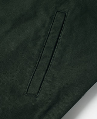 Dark green jacket side welt pocket with narrow stitched opening