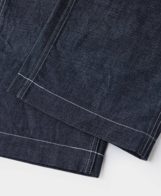 US Army M-40 dungaree fatigue pants, indigo denim hem with reinforced stitching
