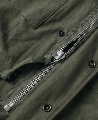 US Army M-65 field jacket, olive zipper with metal pull and snap-button placket