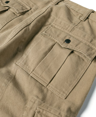 Khaki field pants back pocket with flap and button, double-stitch construction