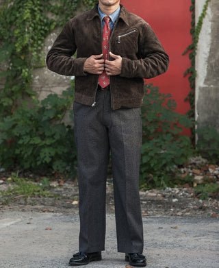 Brown corduroy cossack jacket with full-zip, stand collar, chest pockets
