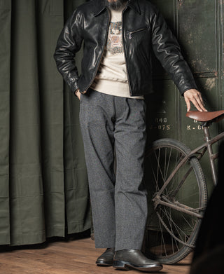 Black leather jacket with front zip and two pockets