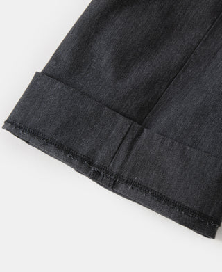 Dark gray chino trousers with stitched hem fold and cuff detail