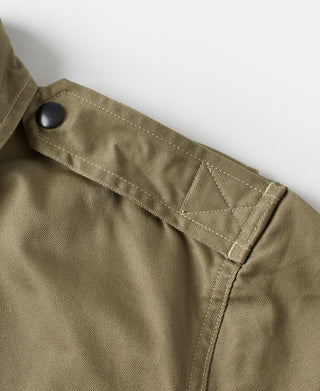 Khaki green paratrooper jacket cuff with snap and angled seam