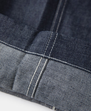 US Army M-40 dungaree fatigue pants, indigo denim knee area with double-stitched seam