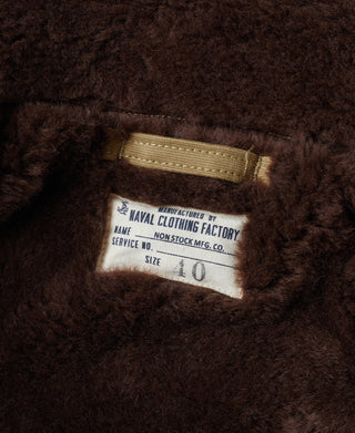 Brown shearling lining label, size 40, with fabric tag