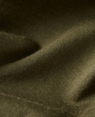 Olive wool knit shirt close-up of knit texture