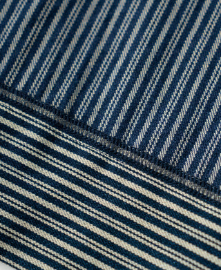 Striped cossack jacket shoulder seam with decorative topstitching band