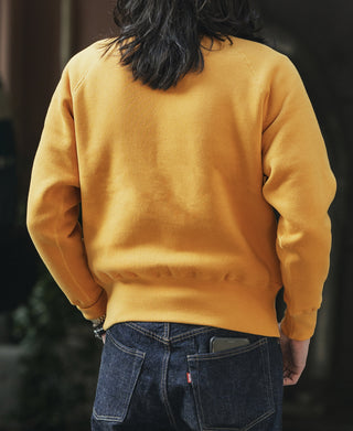 Yellow raglan sweatshirt back view, plain logo-free