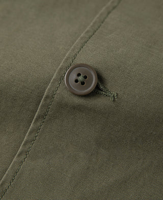 Olive vintage U.S. Army counselor shirt button and stitched placket detail