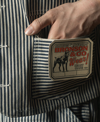 Striped vest pocket patch with Bronson & Co logo label