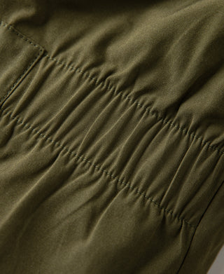 Olive parka elasticated hem with gathered ruching detail