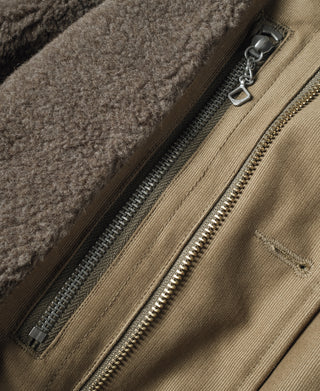 Khaki deck jacket front zipper and chest pocket