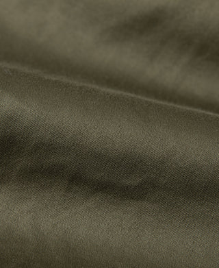 Olive flight jacket fabric texture close-up.