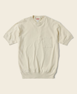 Waffle knit pocket T-shirt, cream short-sleeve with front chest pocket