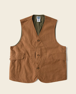 Ginger canvas game pockets vest with V-neck and button front
