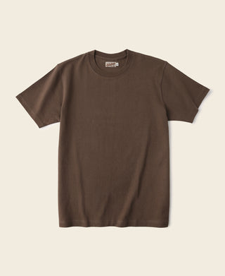 Coffee-brown cotton crewneck T-shirt with short sleeves and clean front