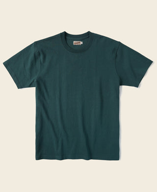 Dark green cotton crew-neck t-shirt with short sleeves, front view