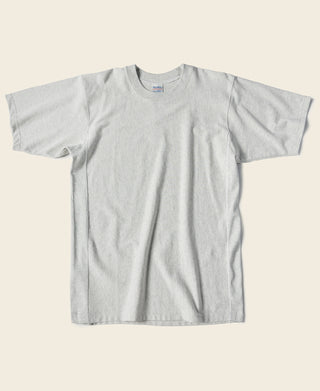 Light gray crewneck short-sleeve T-shirt with straight hem and relaxed fit