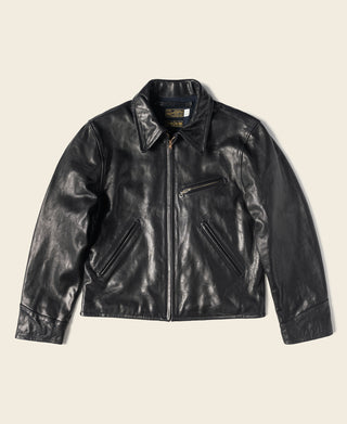 Black goatskin leather Cossack jacket with zip front and flap chest pocket