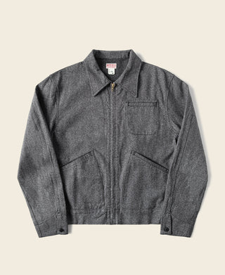 Salt & pepper cossack jacket, front button-up with chest pockets and flap details